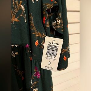 New Torrid 4X Babydoll Lace Back Dark Green Floral Blouse NWT